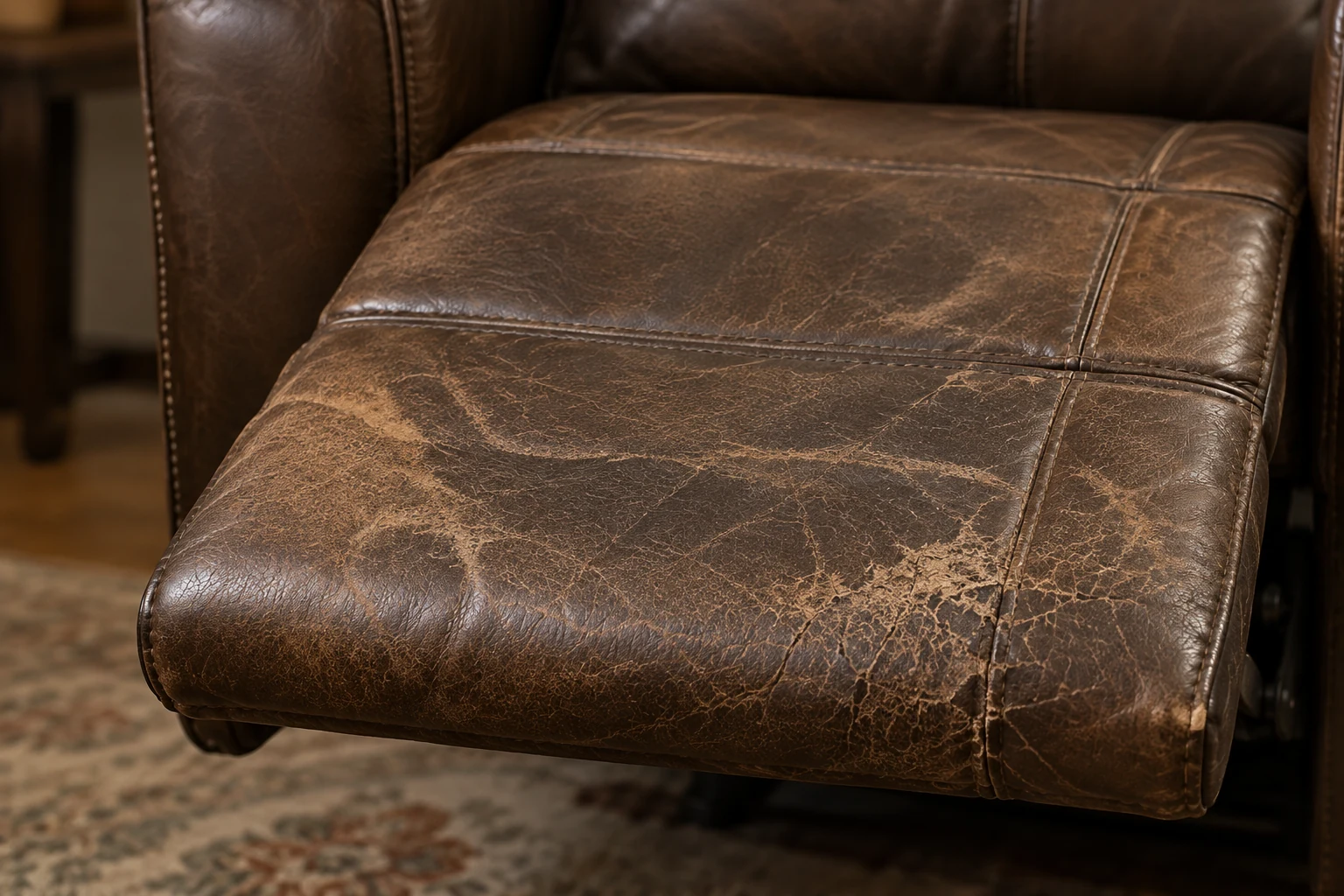 Cracked leather recliner seat