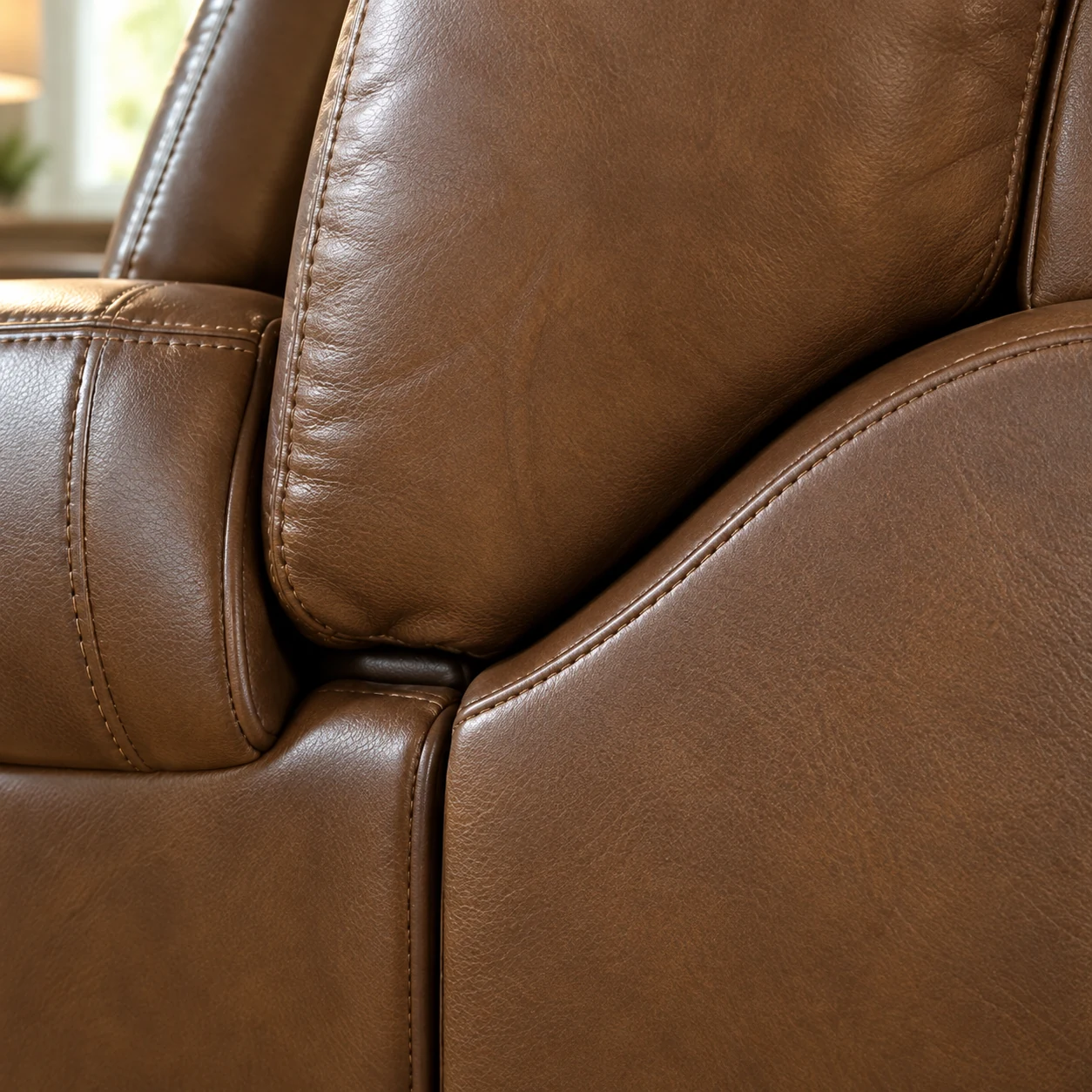 Caramel leather recliner side panel