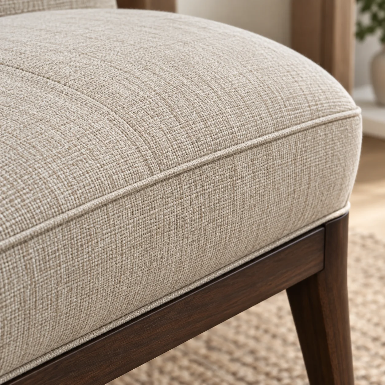 Renewed oatmeal dining chair seat cushion with a crisp welted edge
