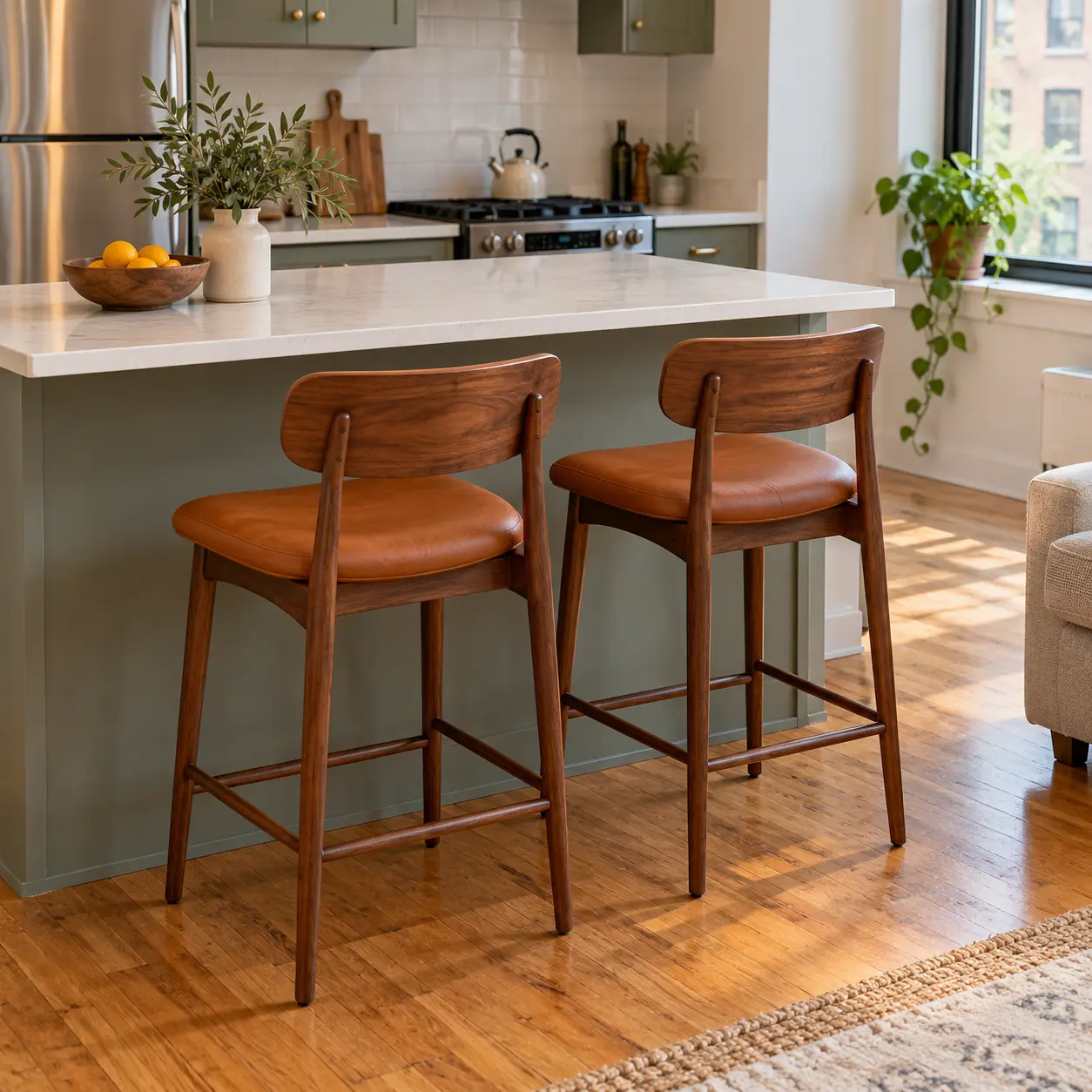 Bar stools at a rental kitchen island