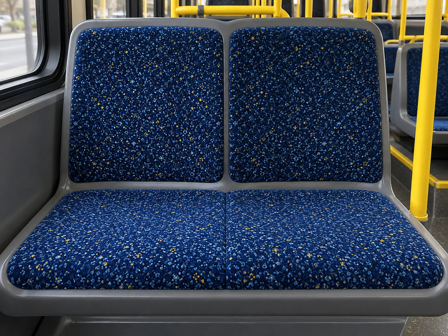 A clean double seat in the bus after repair