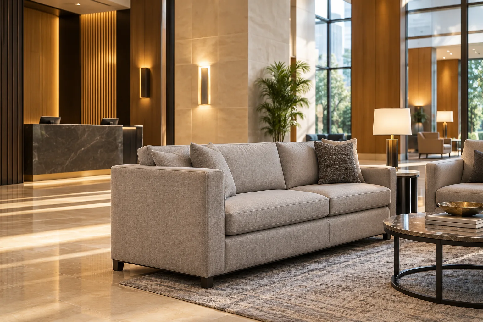 Upholstered sofa on display in a retail showroom