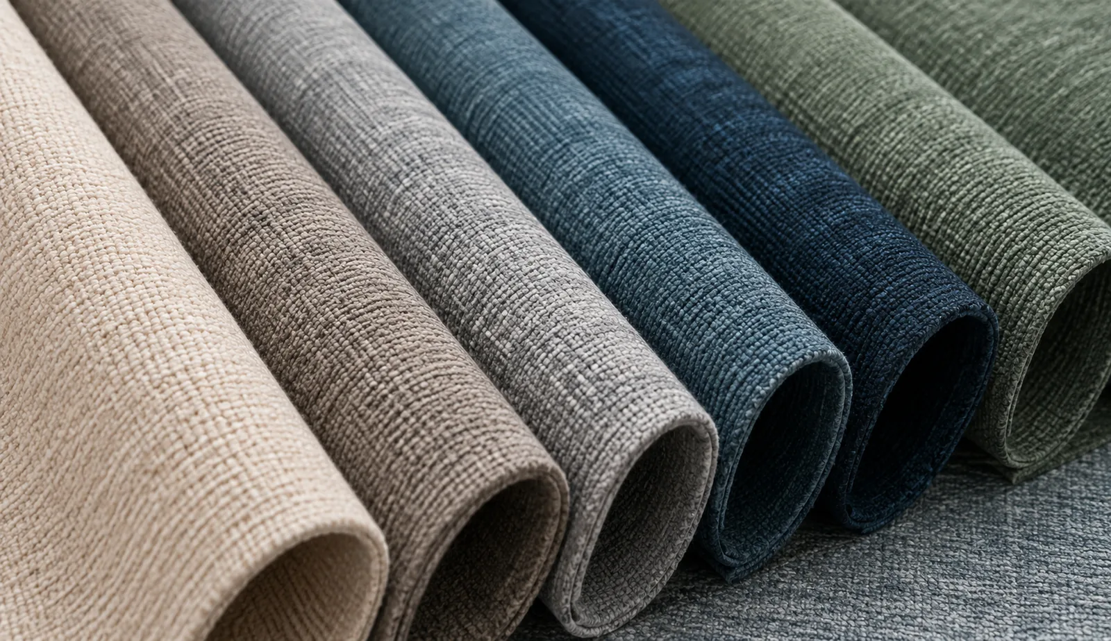 Rolls of woven upholstery fabric