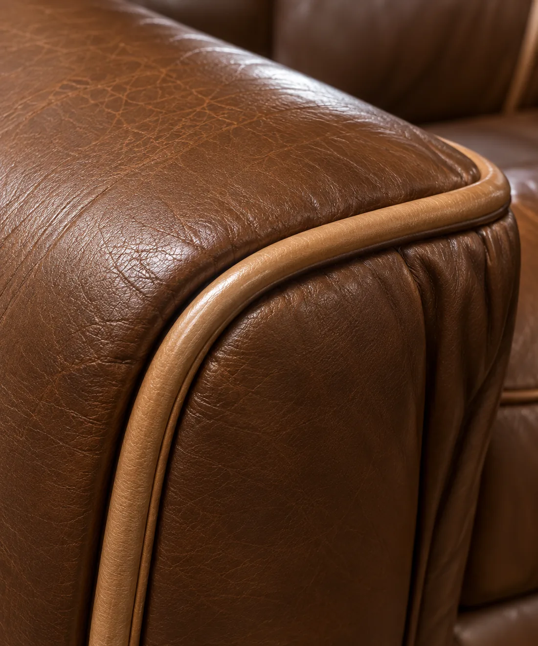 Contrast piping on brown leather