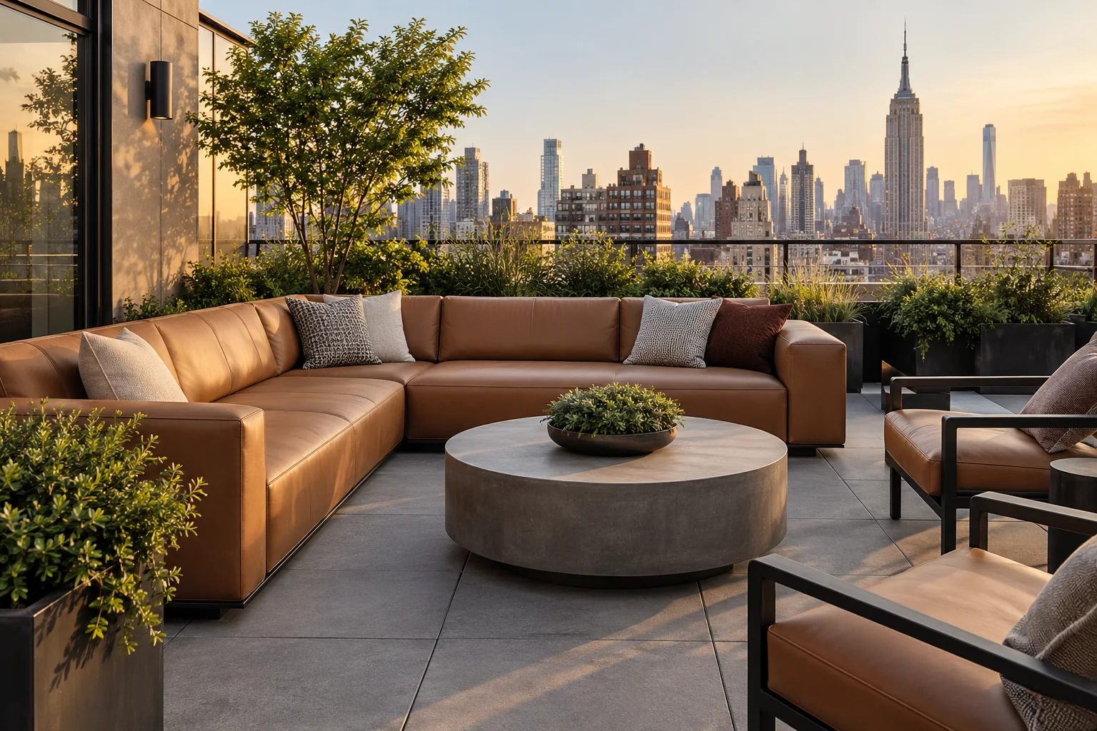 Vinyl lounge seating on a residential rooftop terrace