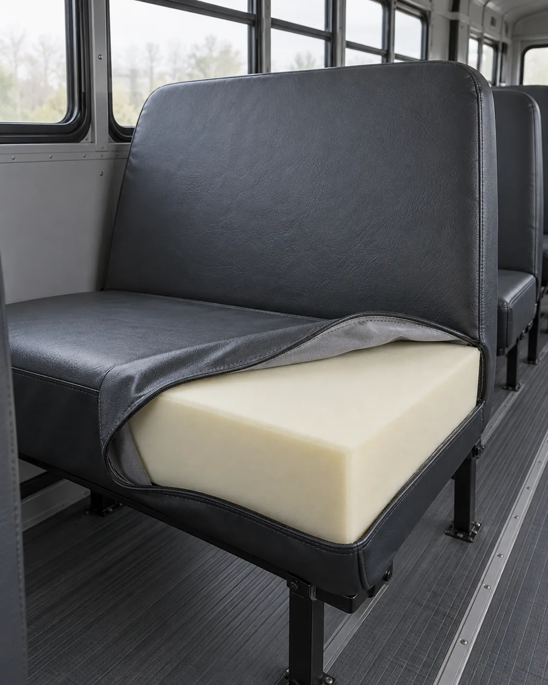 A school bus bench seat