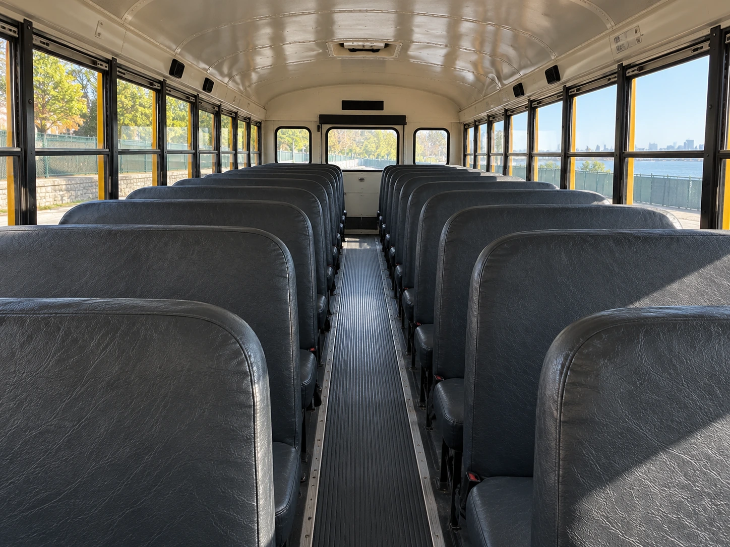 Bench seats inside a school bus