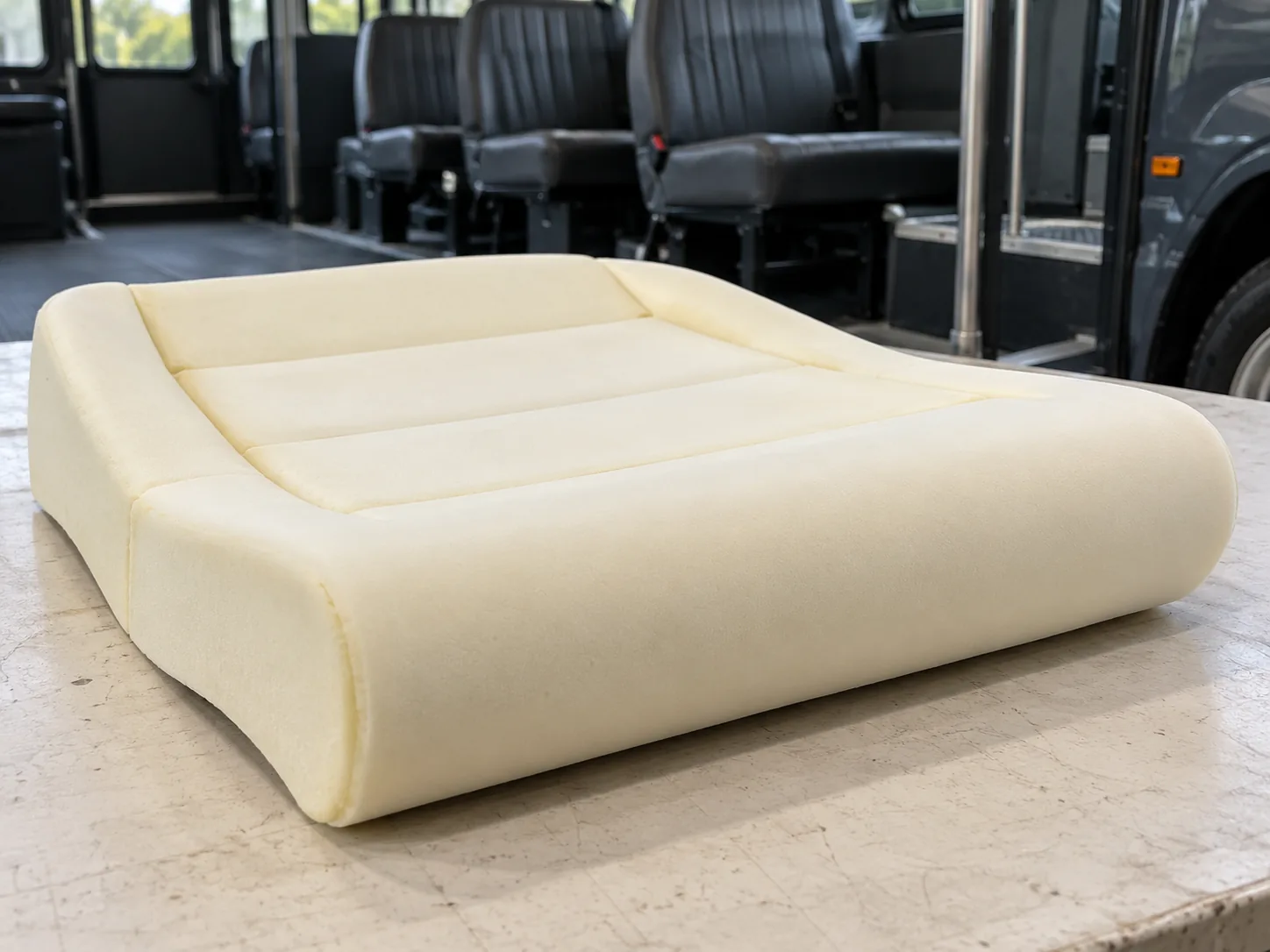 Close view of the firmer edge roll along the front of a foam bun