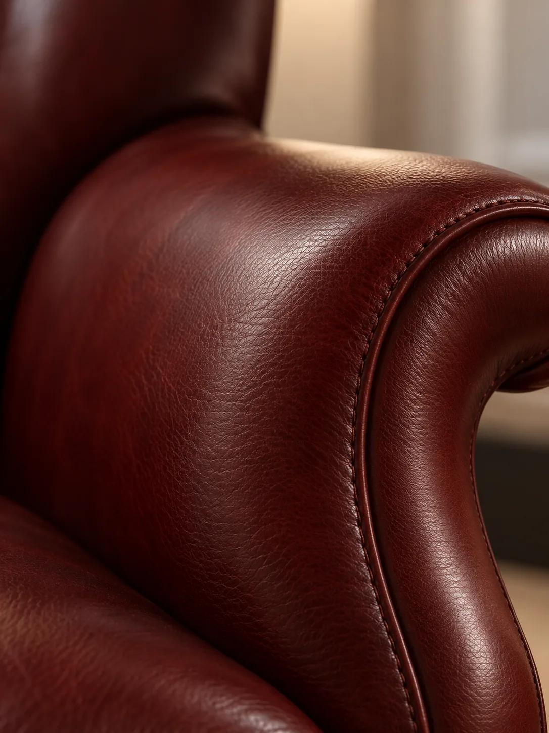 Close-up of semi-aniline leather on a luxury armchair