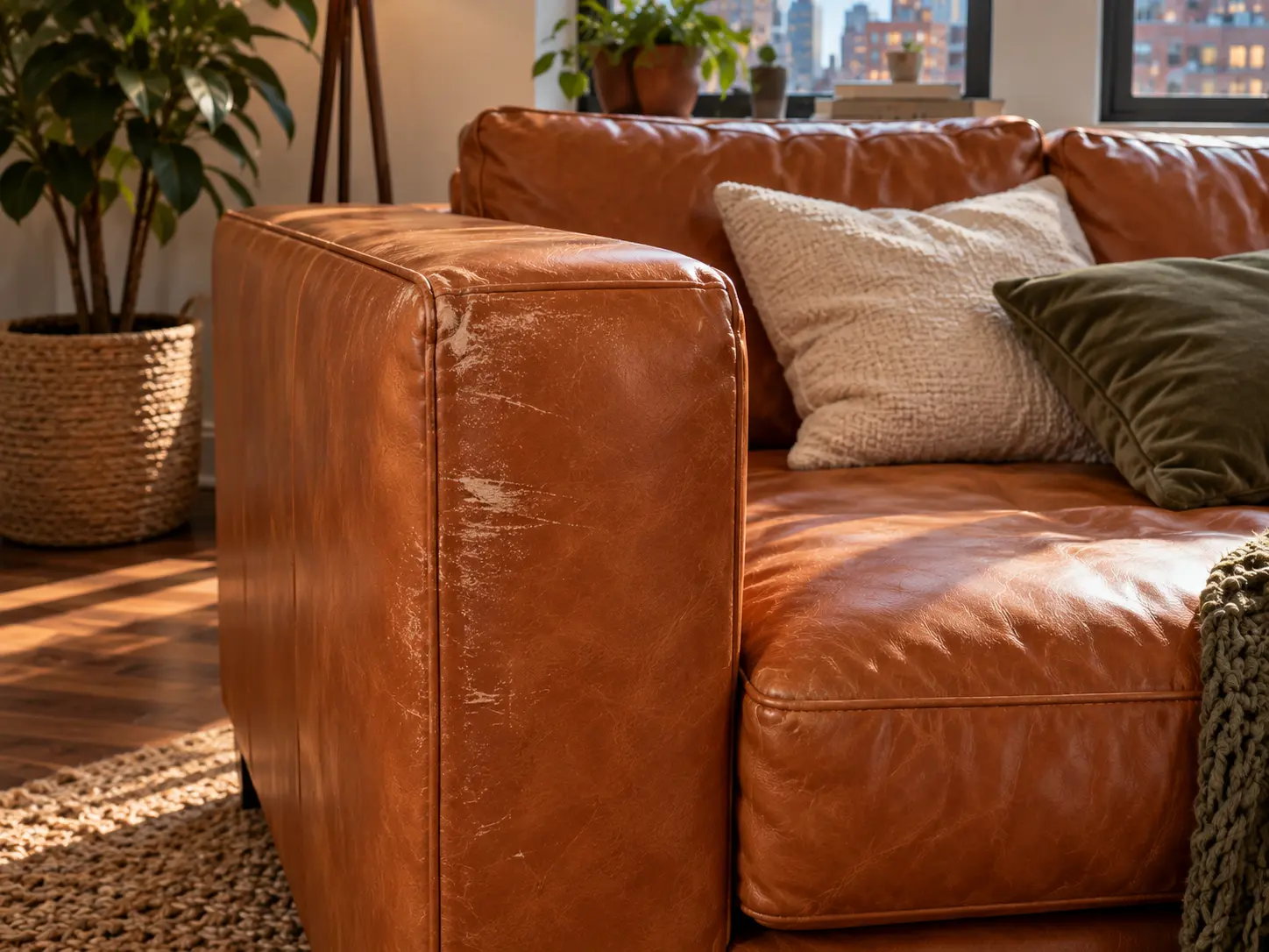 A damaged sofa arm found in a rental after checkout