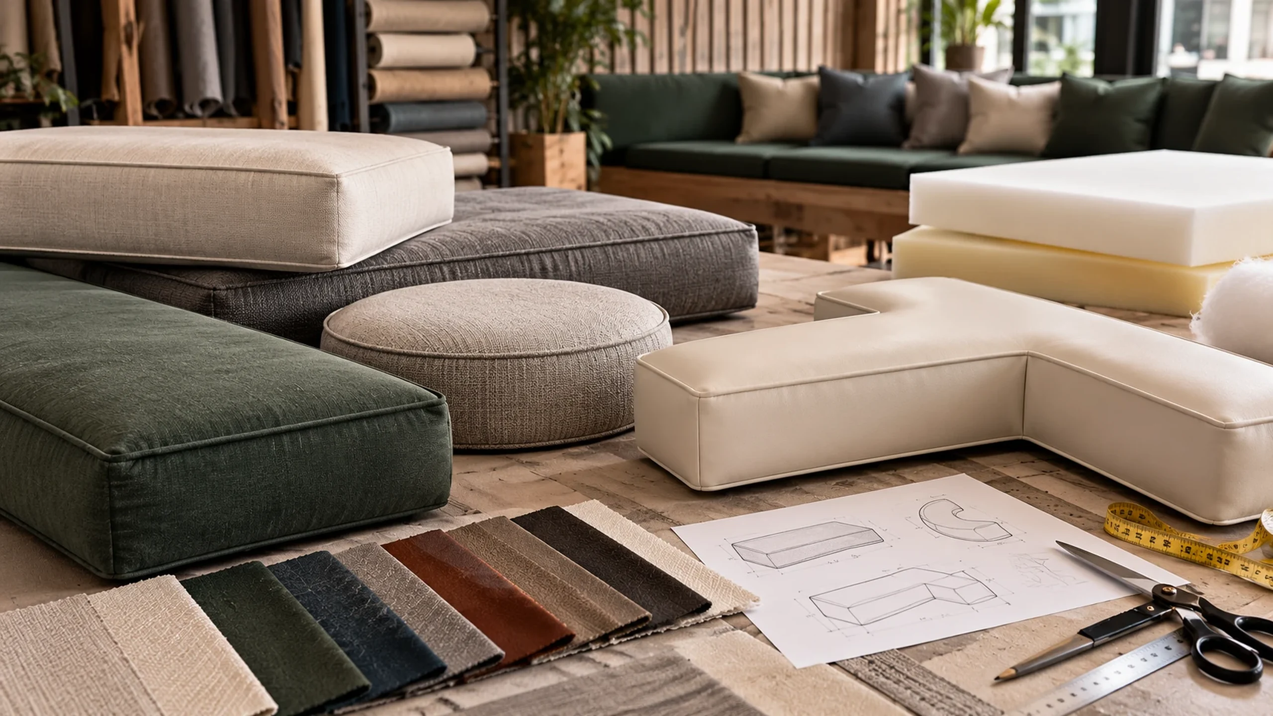 Sofa cushions being rebuilt in the workshop