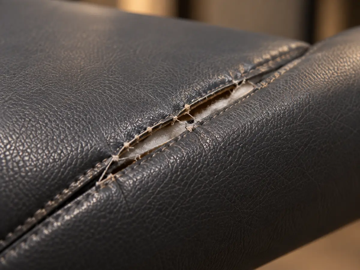 An opened seam across a black vinyl spa table pad