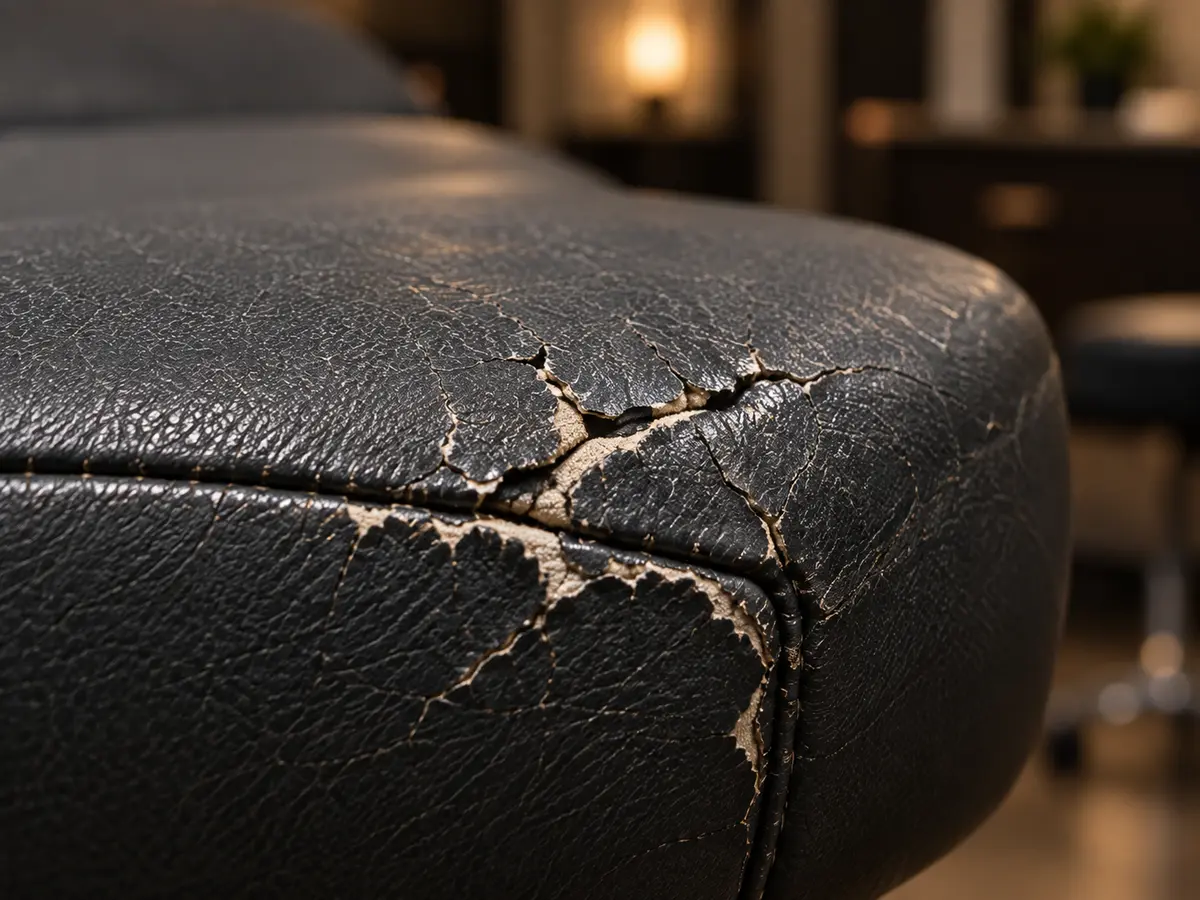 Cracks spreading across the corner of a black spa table pad