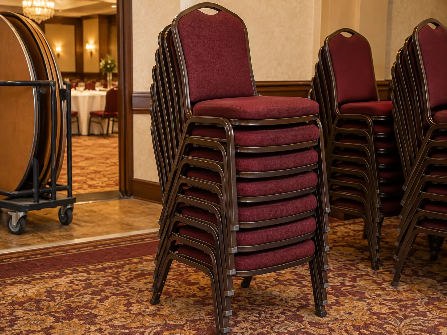 Recovered stacking chairs in a stack