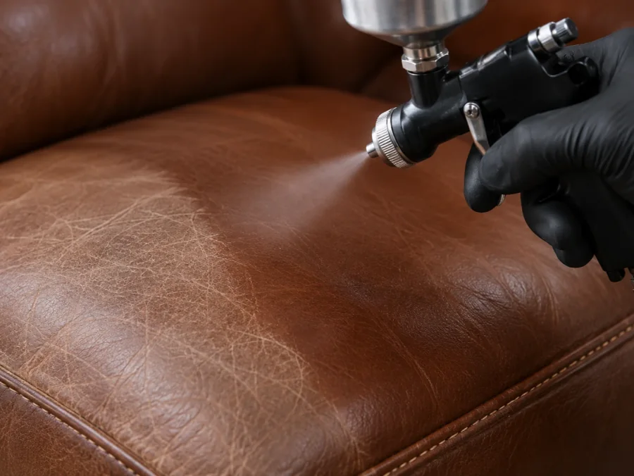 Colour sprayed over a repaired leather seat
