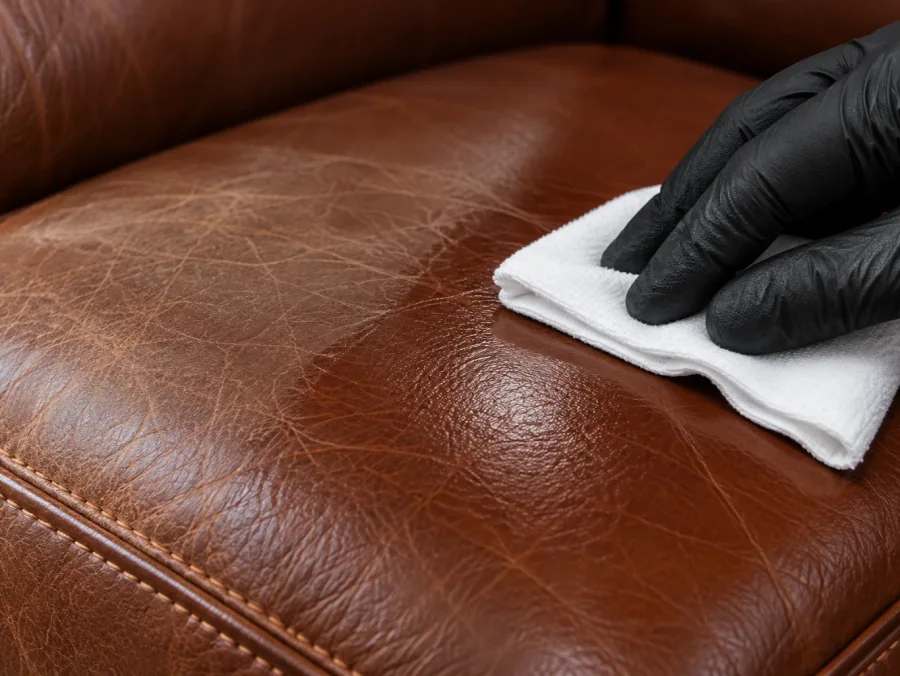 Finish restored over the treated leather