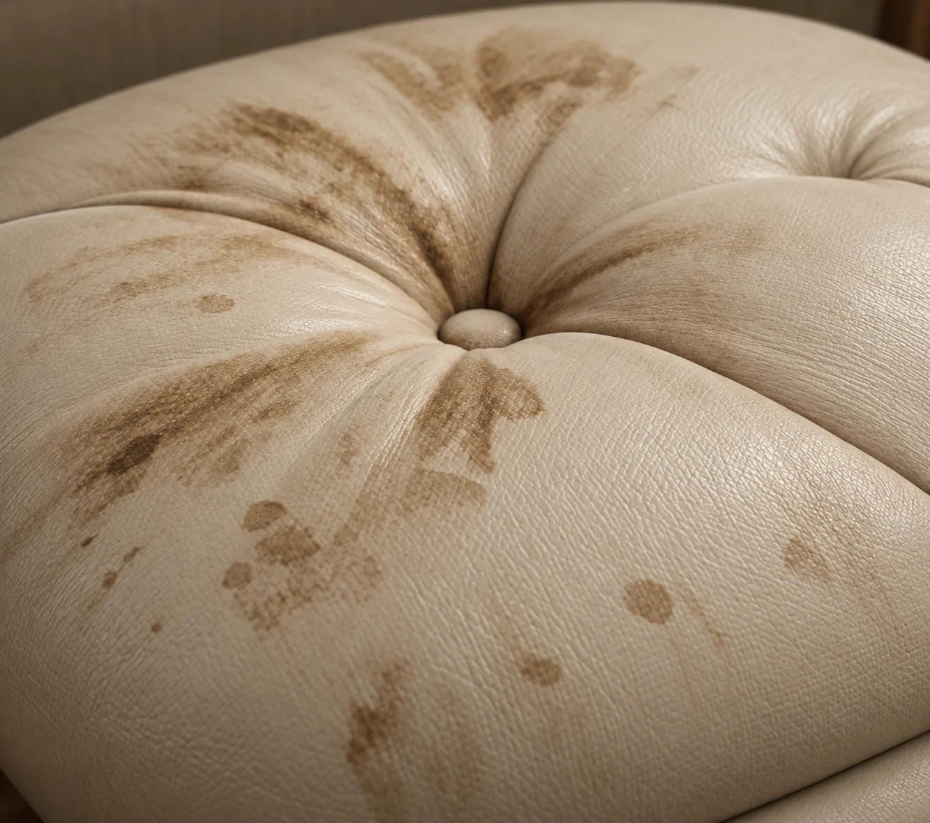 Stains on a cream leather ottoman top
