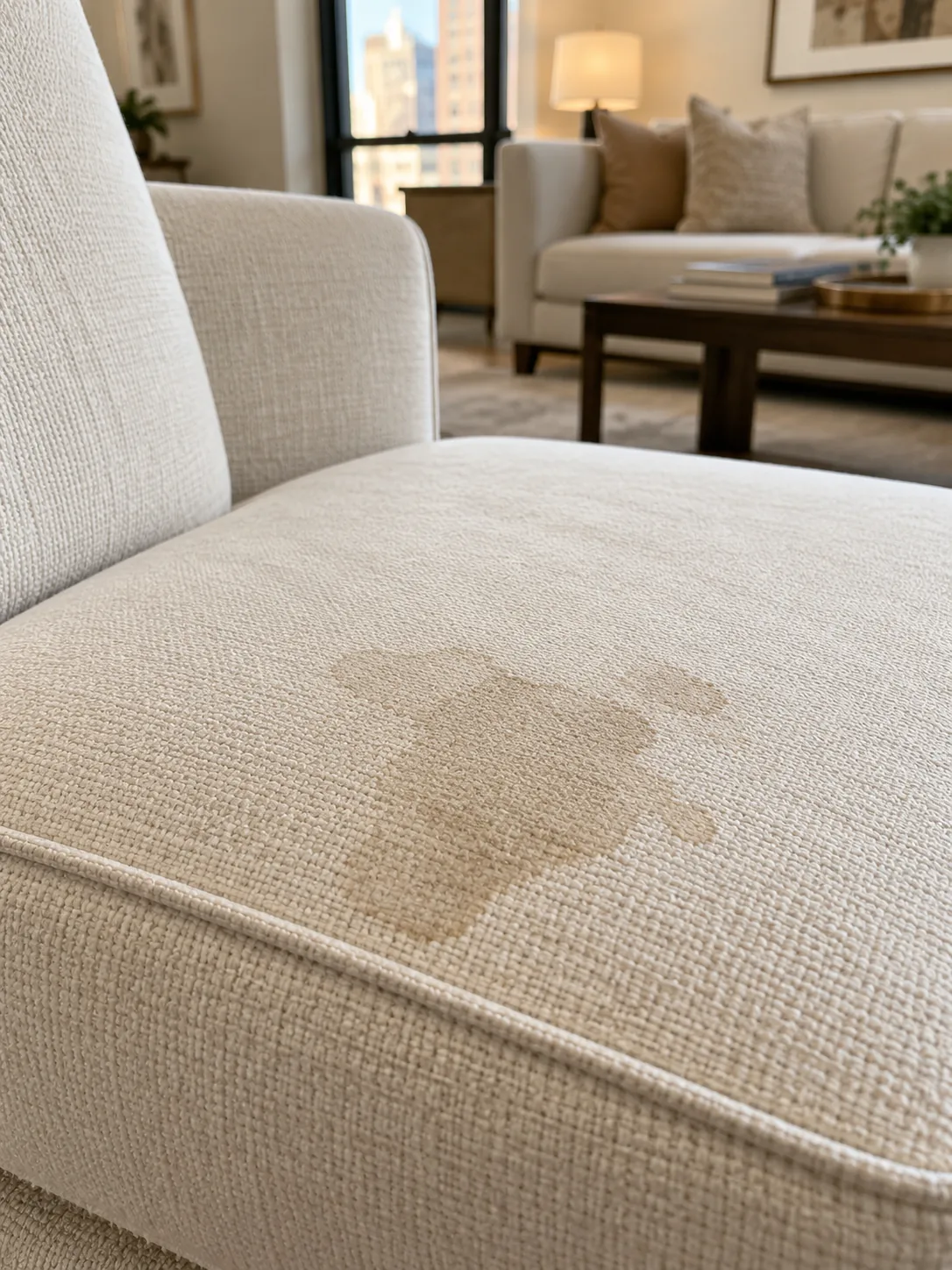 Close-up of a stained fabric seat cushion