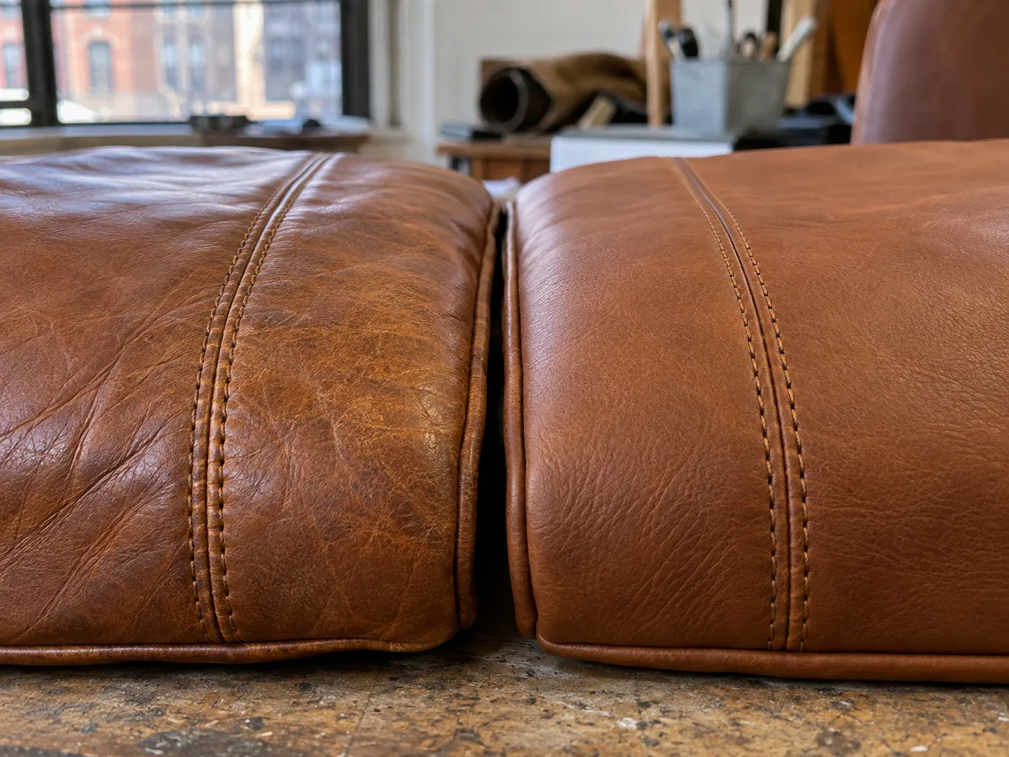 Stitching on a reupholstered chair matched to the original
