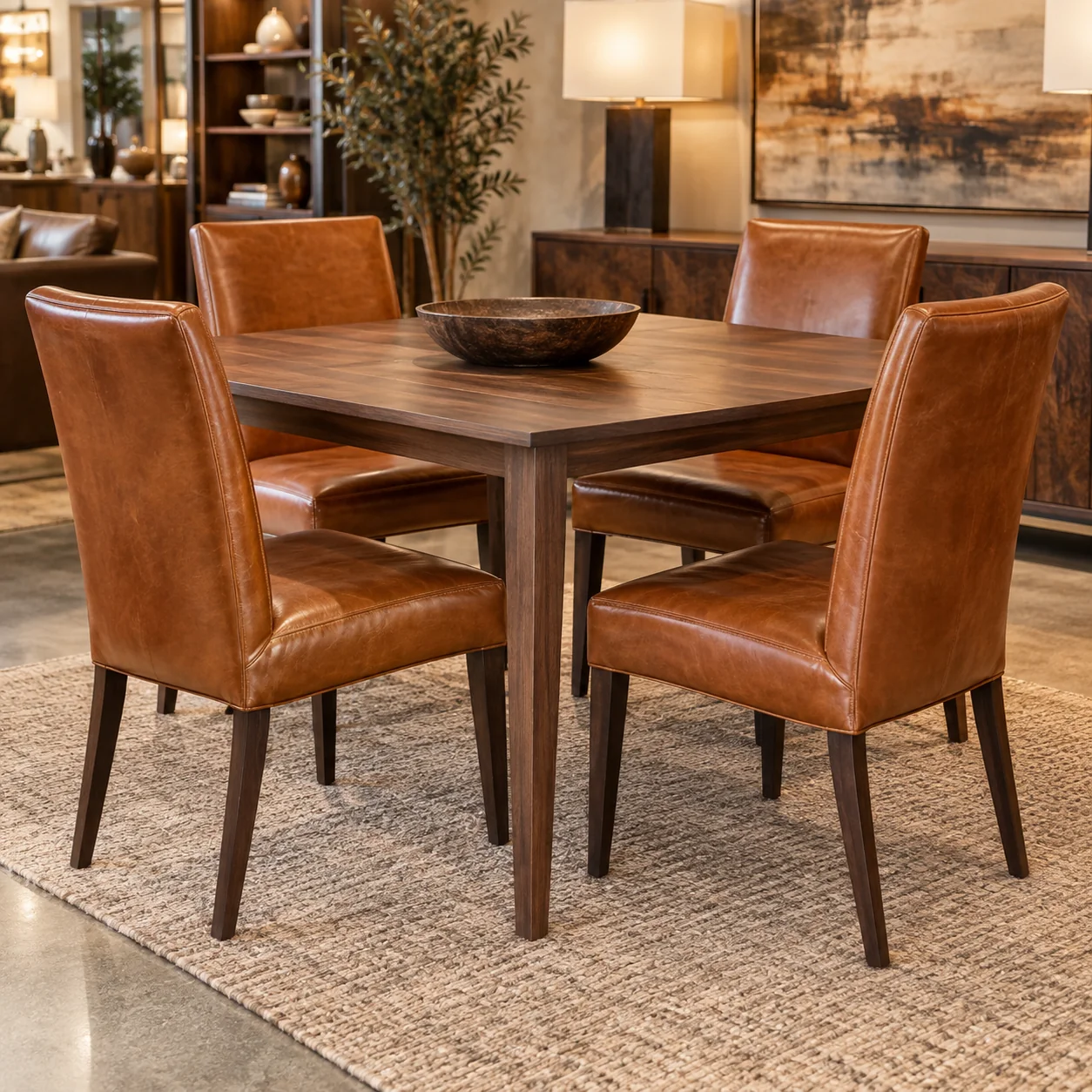Cognac leather dining chairs