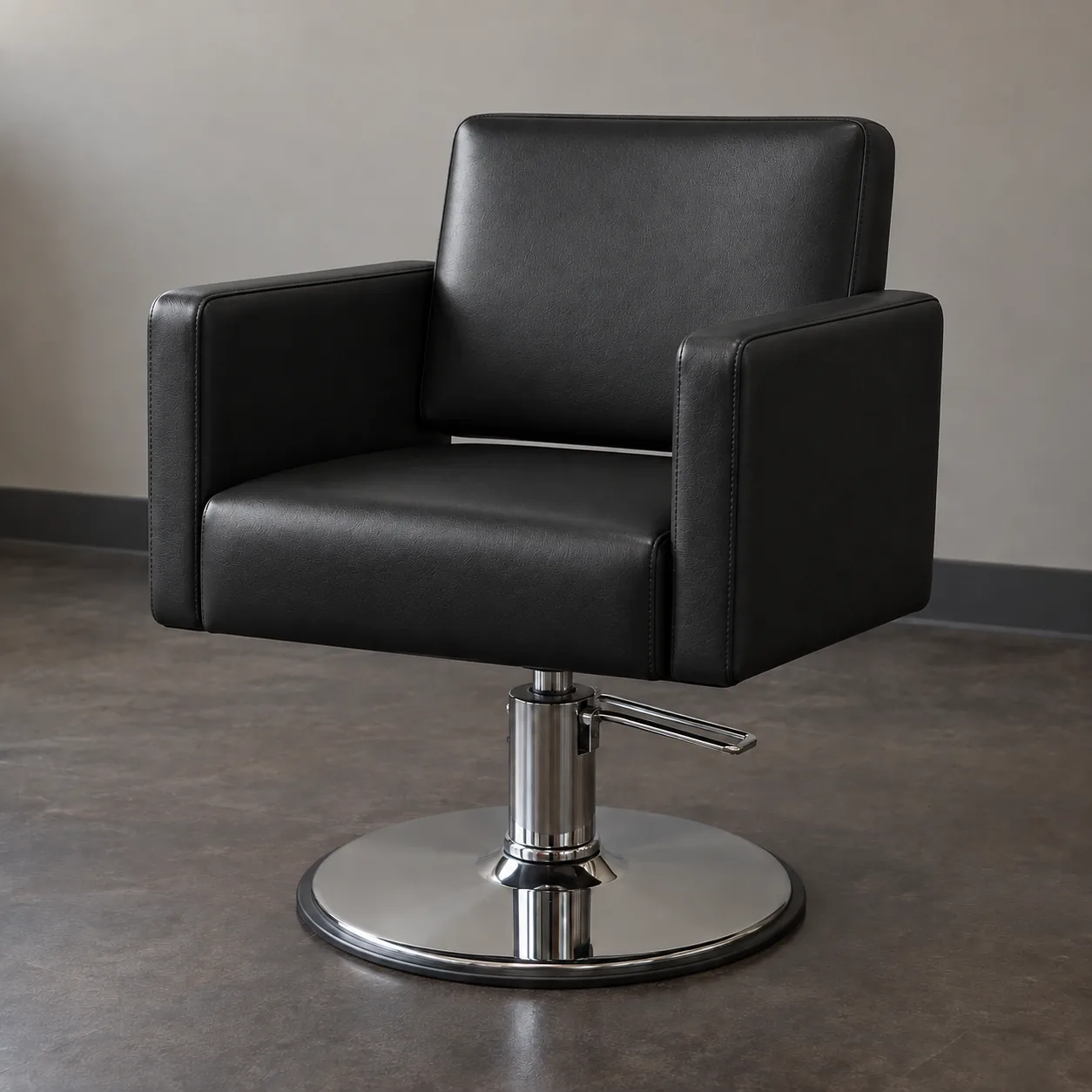 The same styling chair in black vinyl