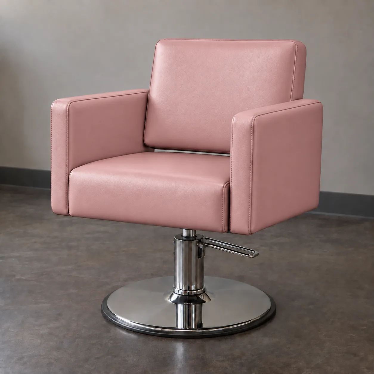 The same styling chair in blush pink vinyl