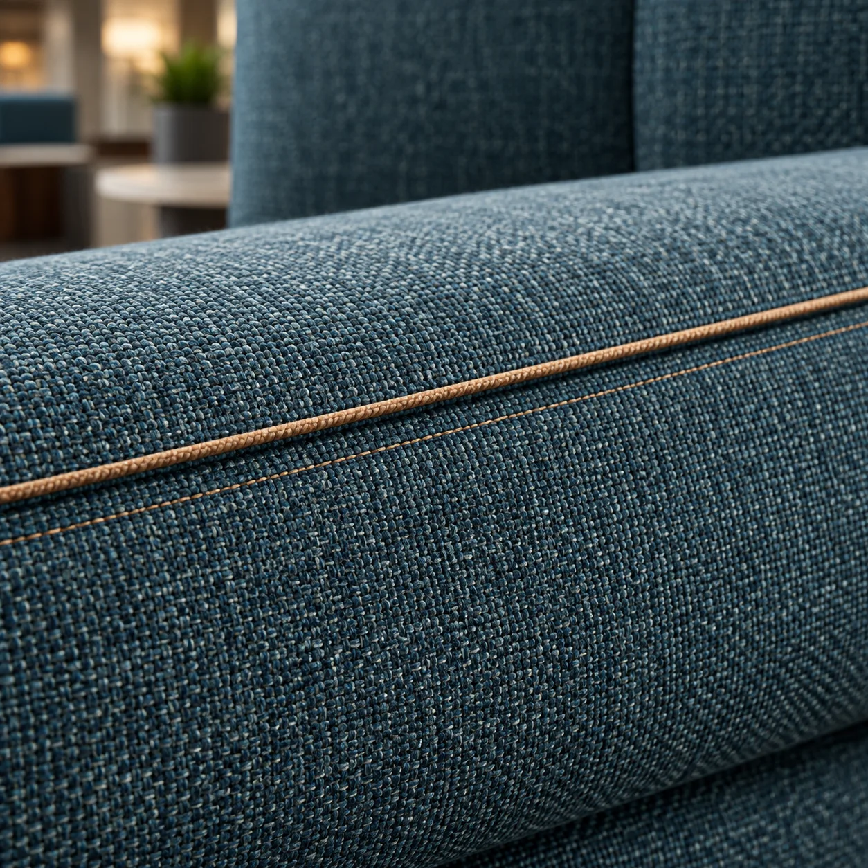 Teal commercial vinyl seat with a copper welt