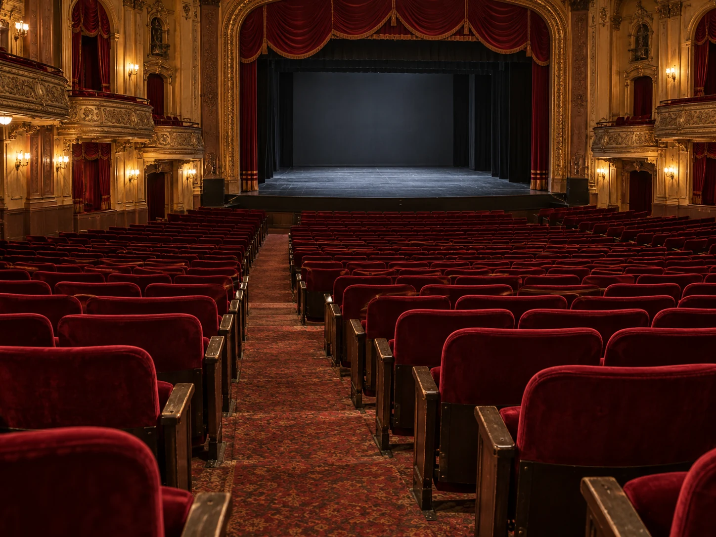 A recovered theater house seen down the centre aisle