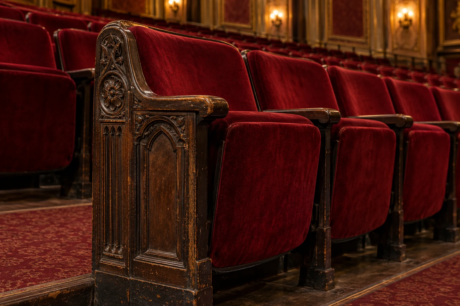 A theater row with a gothic cast standard recovered