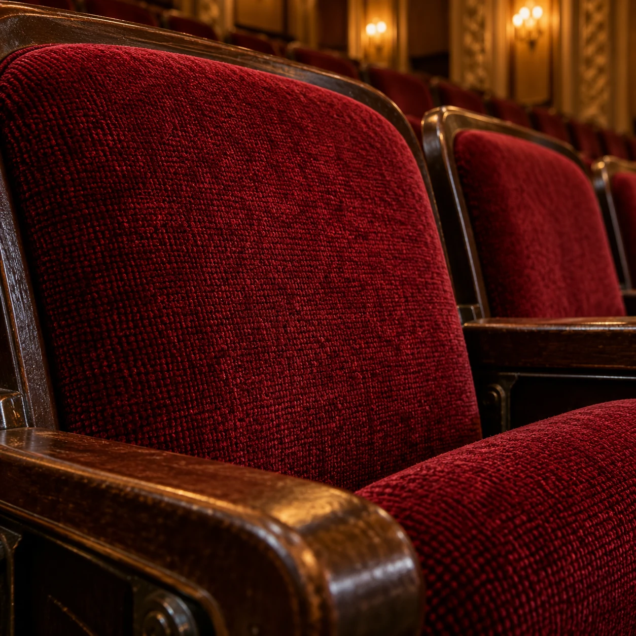 Worn flat velvet on a theater seat arm