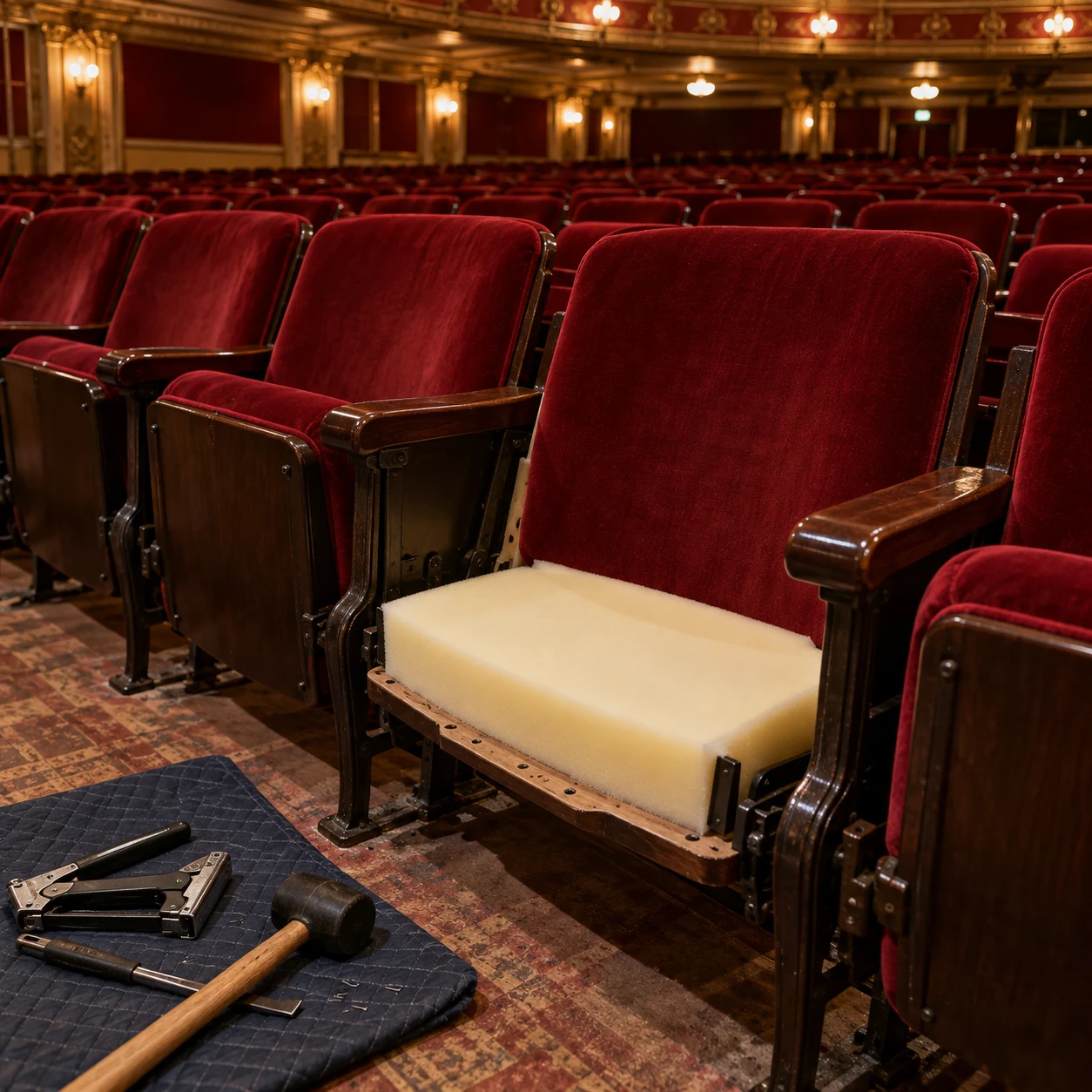 New foam on a theater seat frame