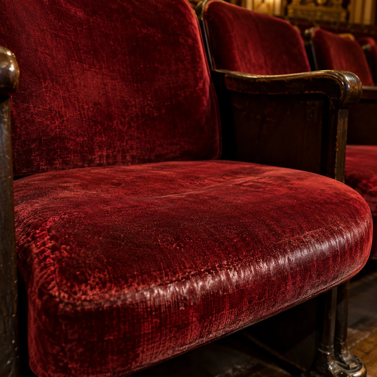 Crushed velvet pile on a theater seat