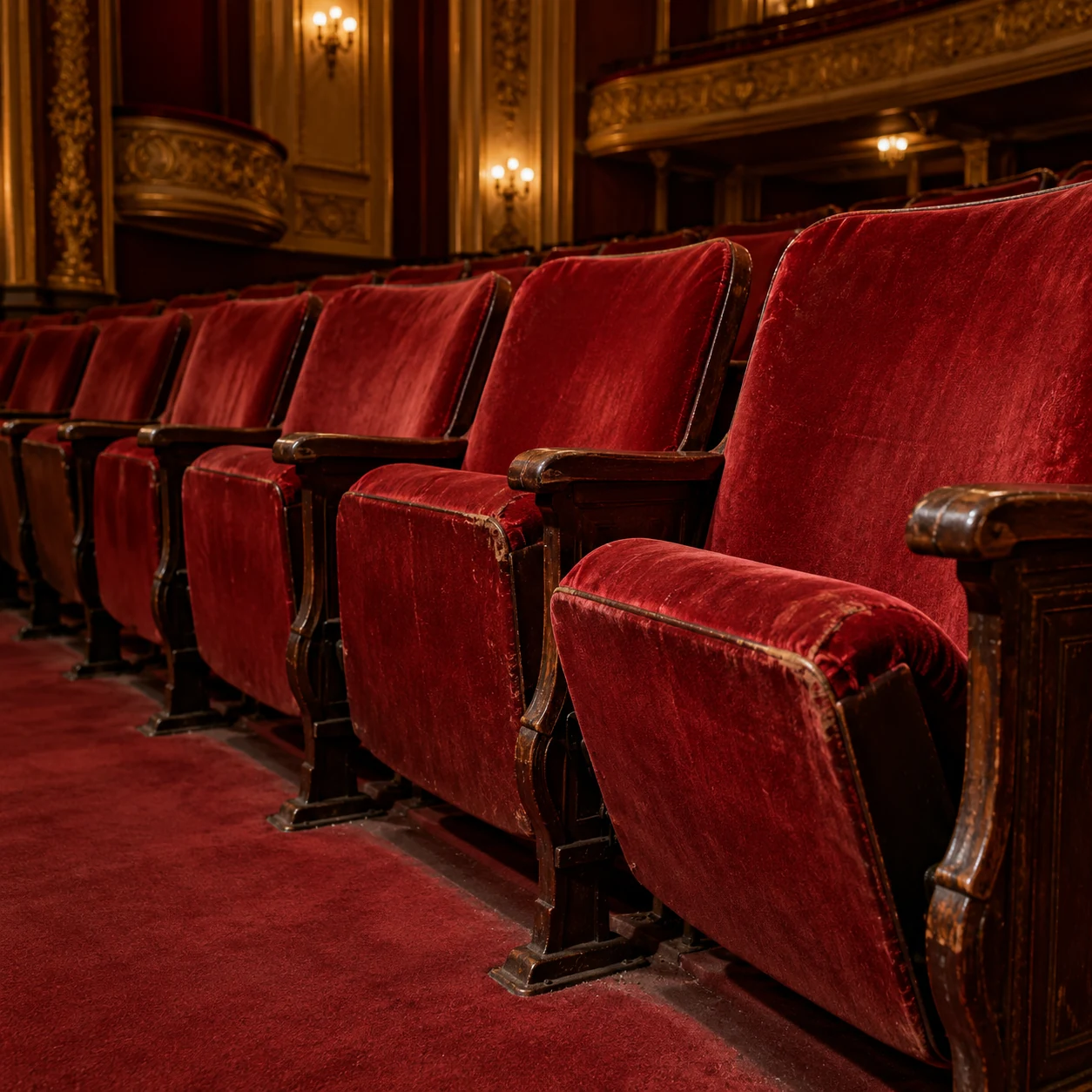 Three theater seats in fresh red velvet