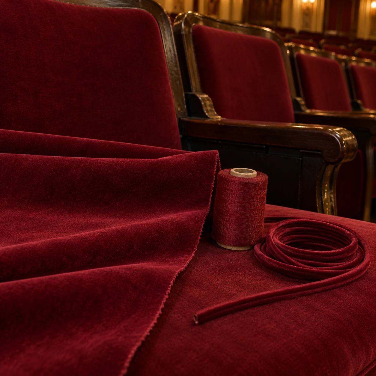 Red theater velvet with thread and piping cord
