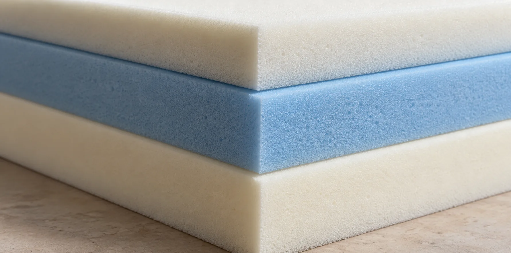 Three layers of upholstery foam stacked