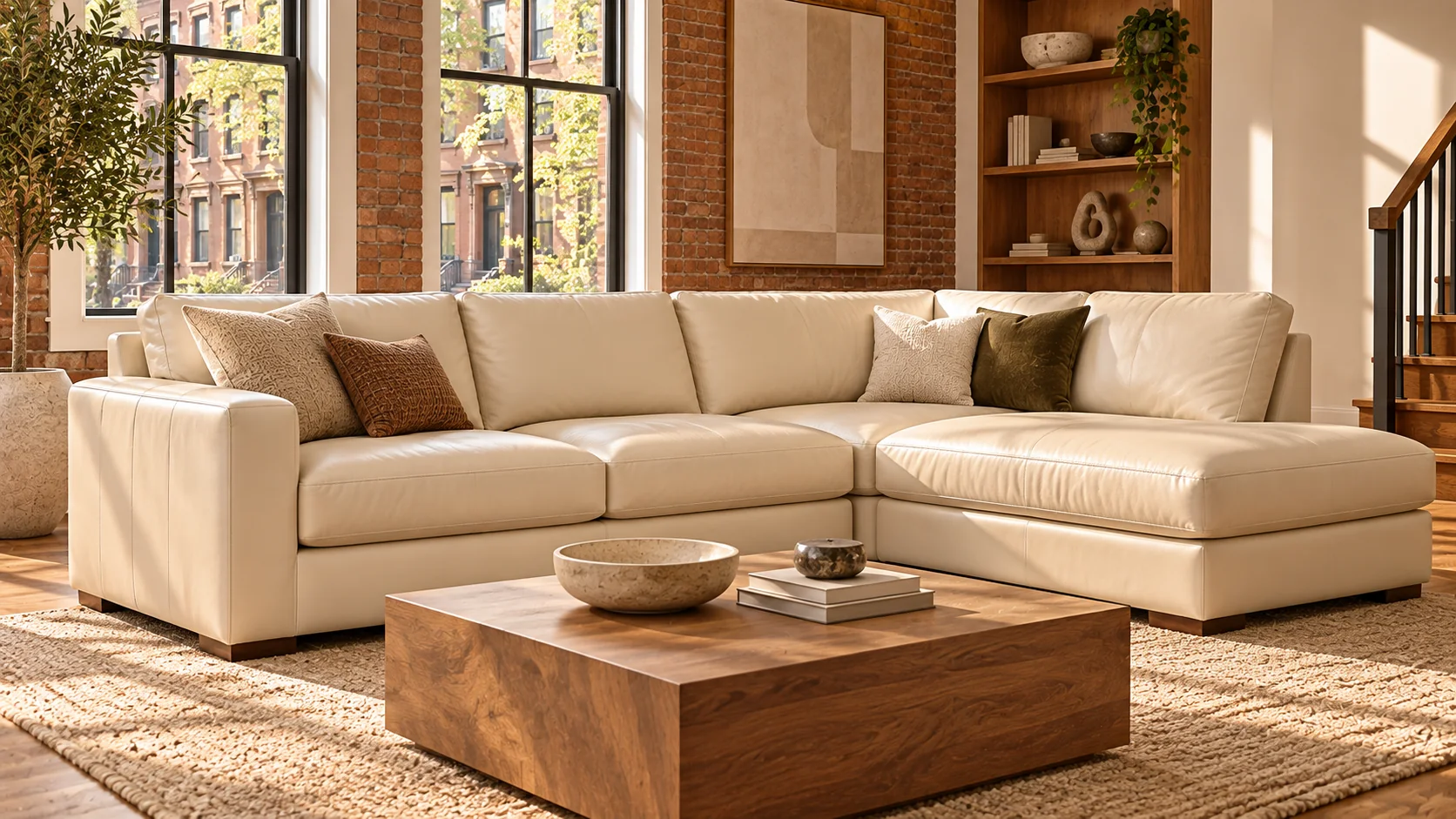 Cream leather sectional just delivered