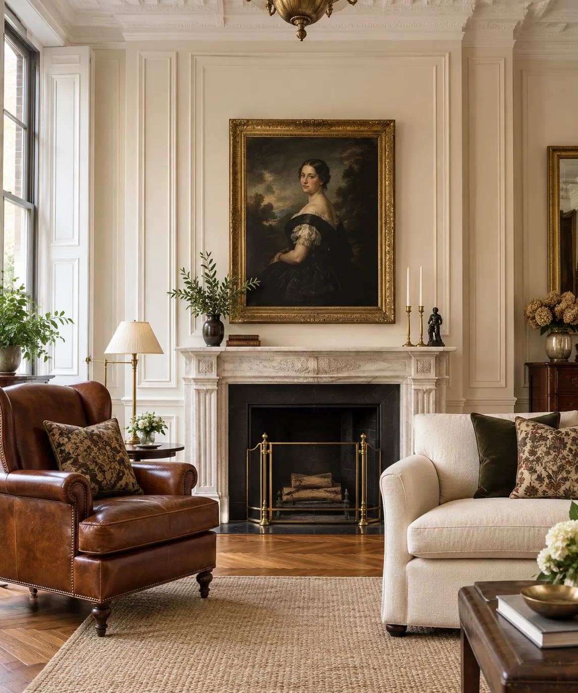 Formal living room with leather armchairs
