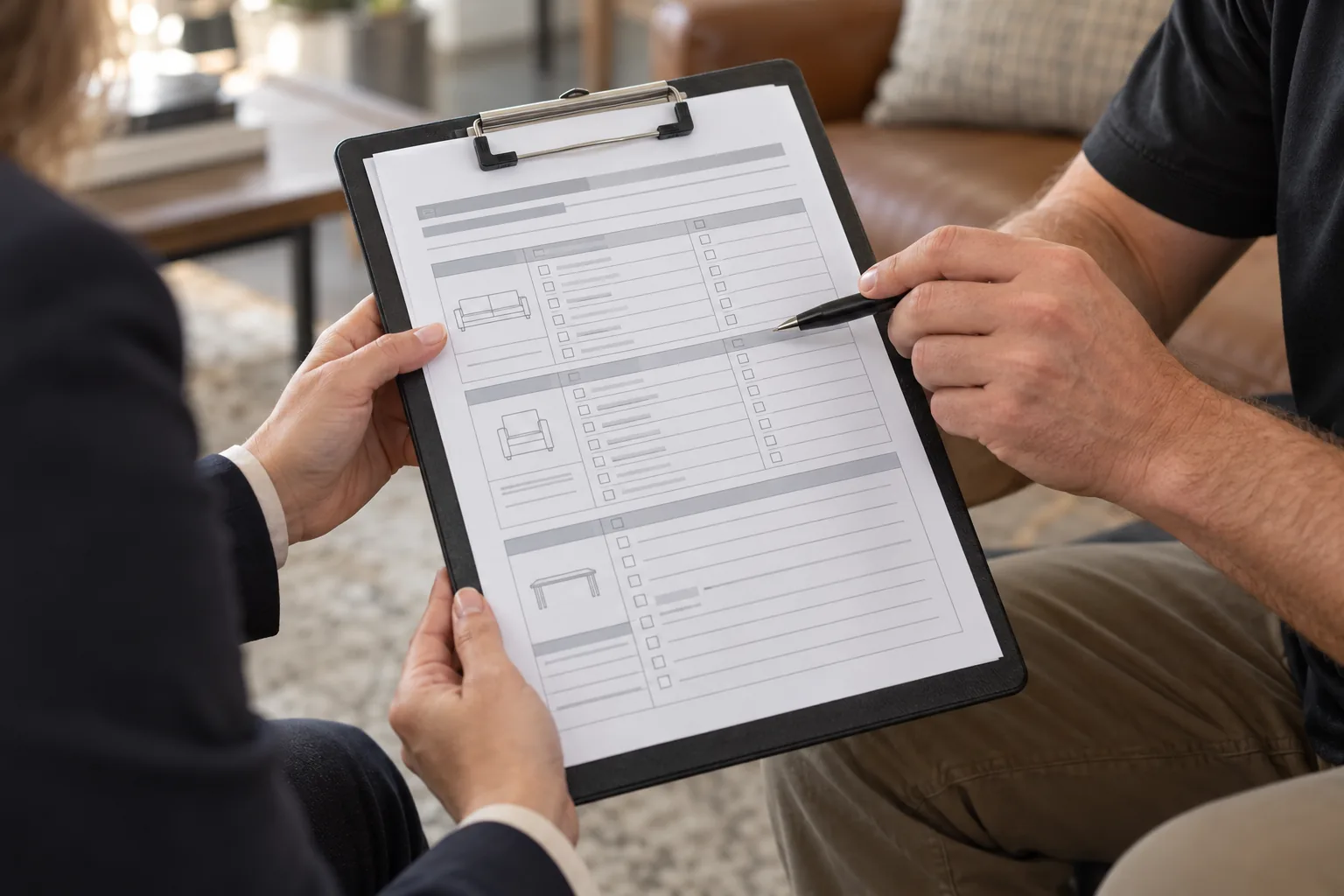 Trade partner reviewing and signing a repair authorisation form