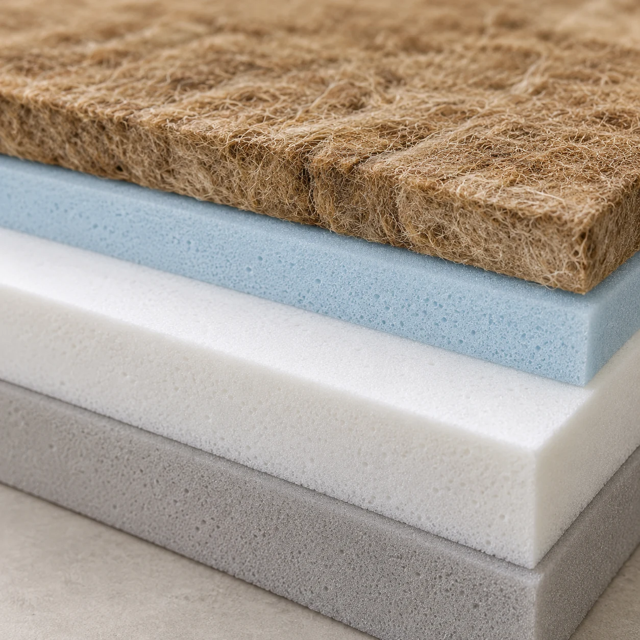 Layers of foam and fiber for a cushion