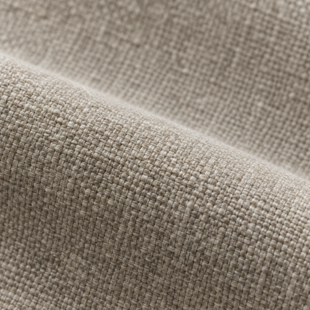 Linen blend upholstery swatch with a visible open weave