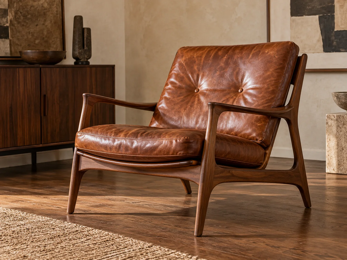 Vintage mid-century leather lounge chair