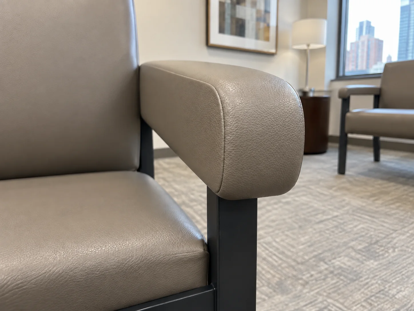 After: the same waiting room chair arm repaired and recolored to the row