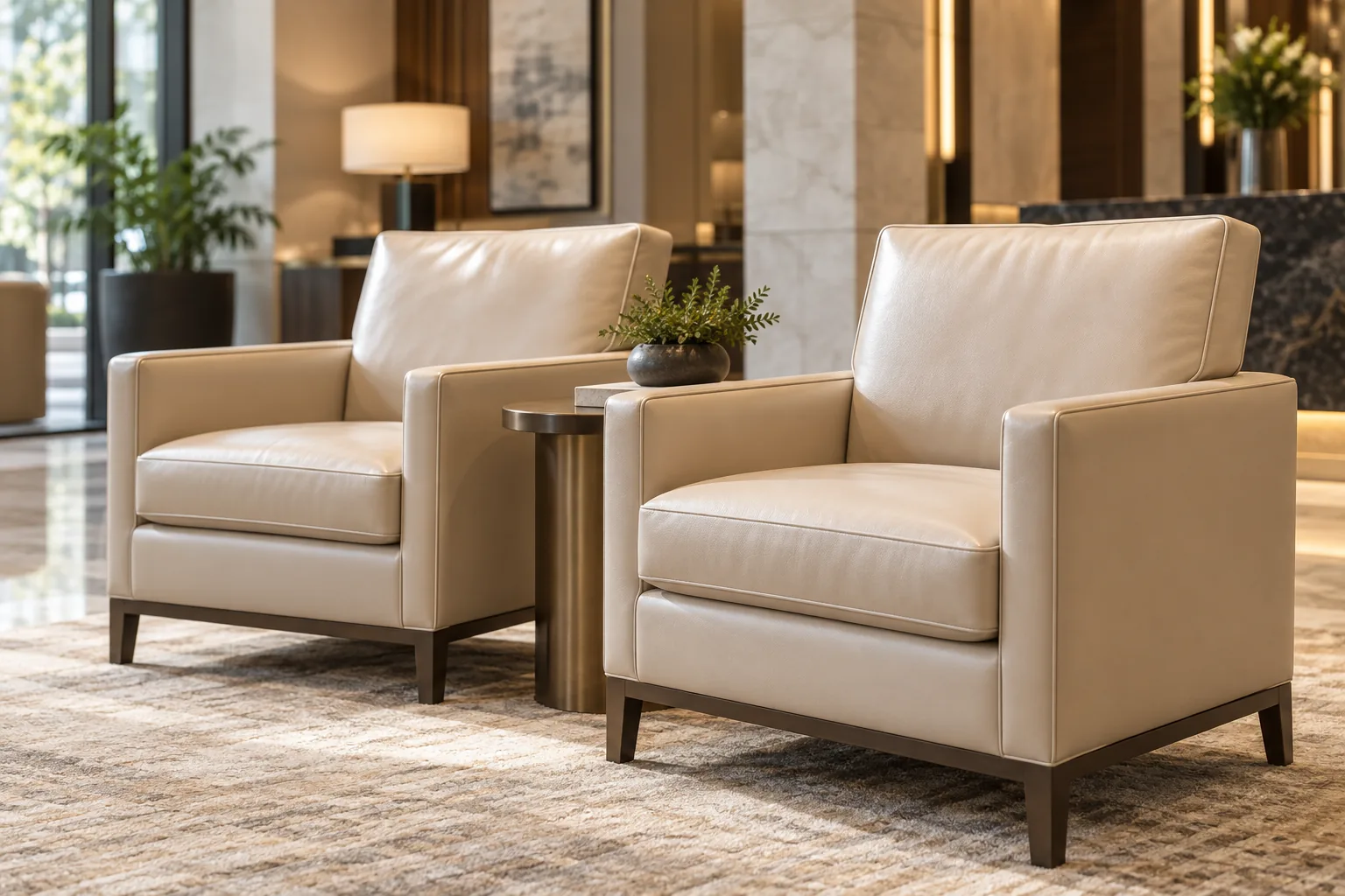 Upholstered armchairs in a waiting room