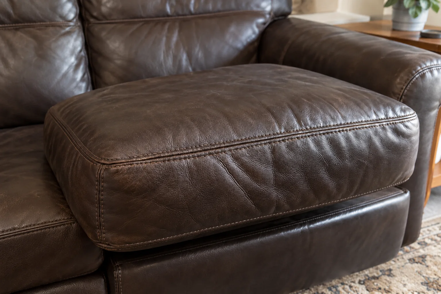 Brown leather cushion after refinishing