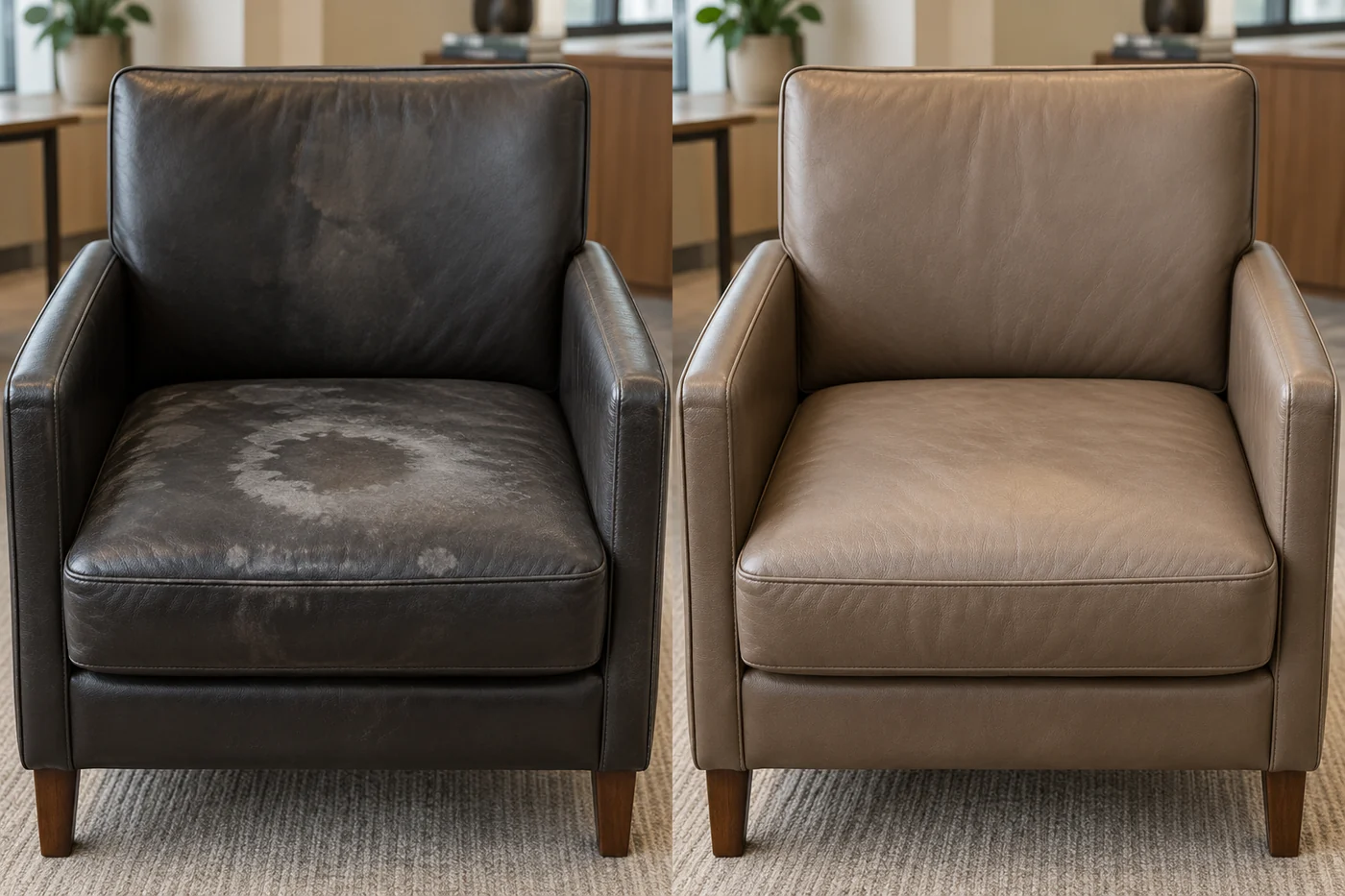 Armchair water damage before and after