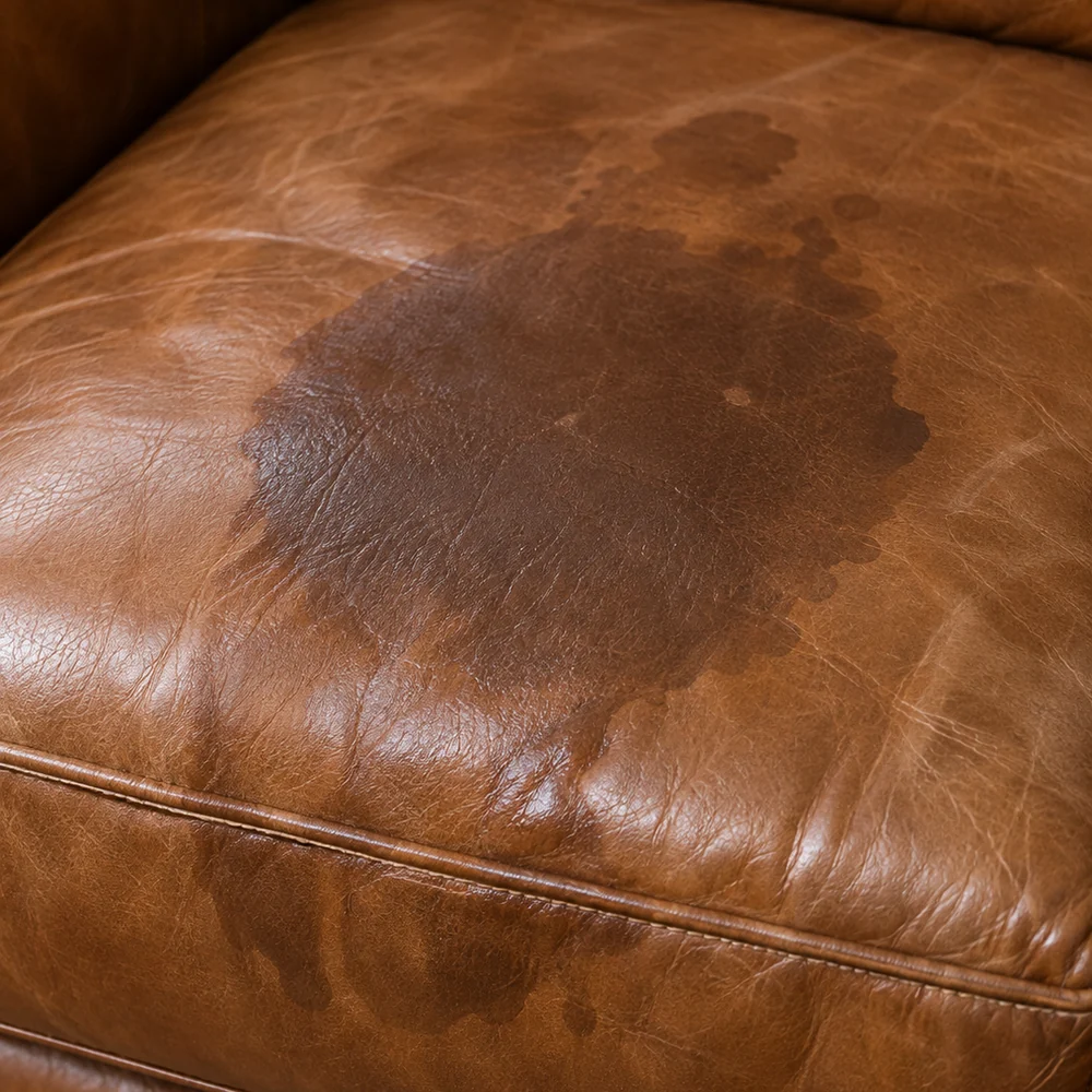 Tan leather seat soaked with water