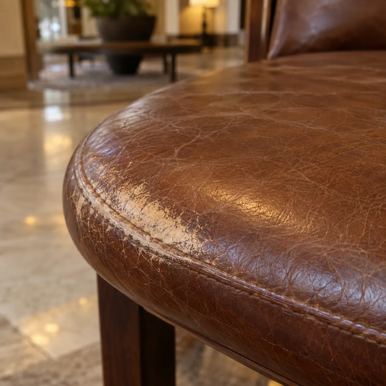 Borde de asiento de cuero gastado
