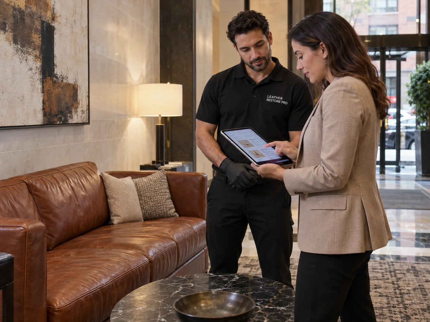 A manager approving a written repair scope on a tablet