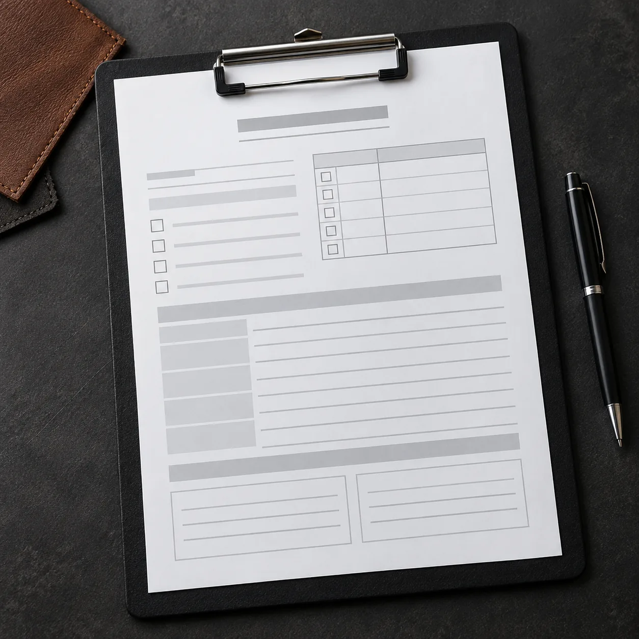 Written repair scope document on a dark work surface