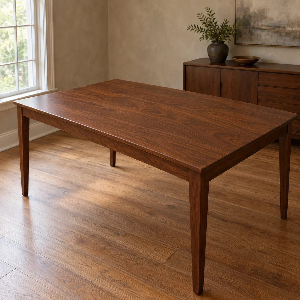 The same dining table after refinishing